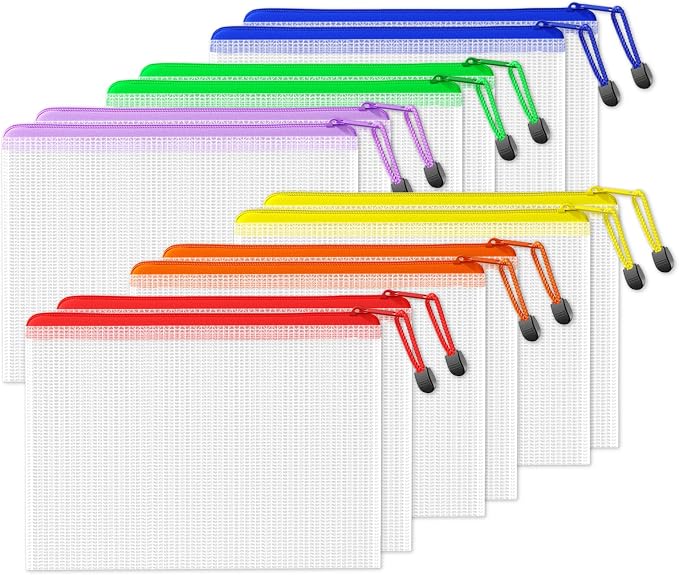 SUNEE Plastic Mesh Zipper Pouch 7.8x10.8 in, Small Water-Resistant Zip Bag by SUNEE