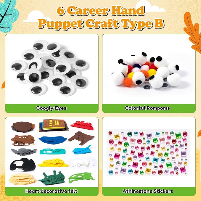 WATINC 6Pcs Hand Puppet Making Kit, Art Craft Felt Sock Puppet Toys, Creative - Image 2