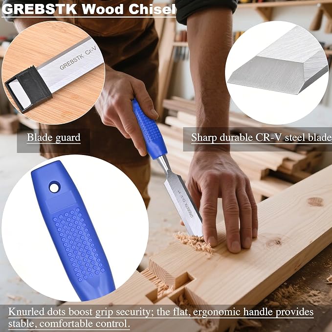 GREBSTK 4-Piece Ultra-Sharp Wood Chisel Set, CR-V Steel Beveled Blades - Image 3