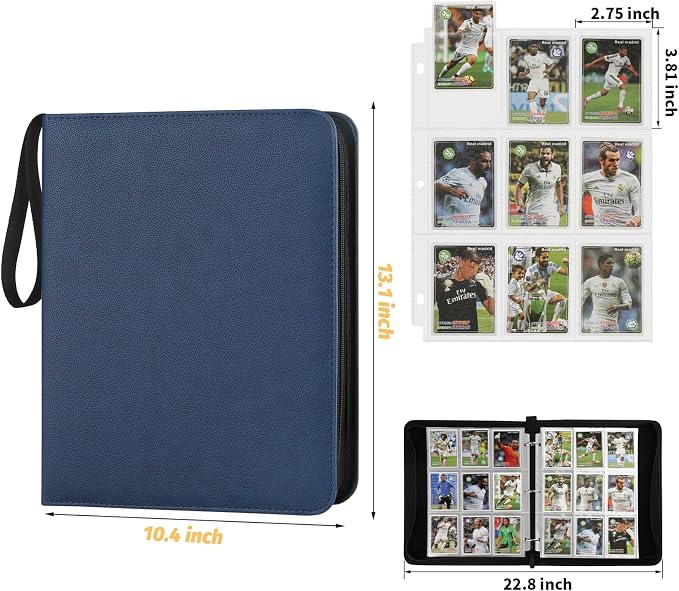 GERMUN 3 Ring 9 Pocket Zipper Card Binder, 720 Double Sided Standard PU Trading - Image 2