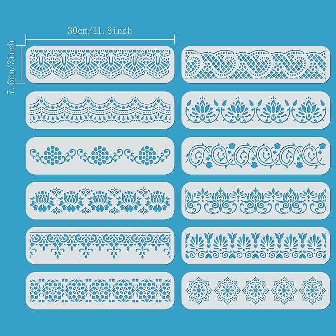 ORIGACH 12 Pcs Flower Border Stencil, Ornate Mandala Border PET Stencil Template - Image 2