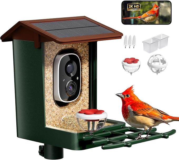 Smart Bird Feeder with Camera Solar Powered 2K HD Video, 000+ Species AI by Heapets