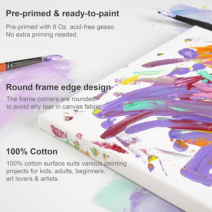 PHOENIX Stretched Canvas for Painting 16x16 Inch/4 Value Pack, 8 Oz Triple - Image 2