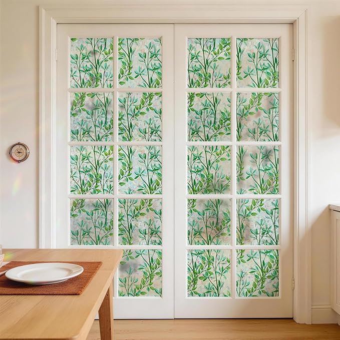 LUTE Stained Glass Window Privacy Film, Leaf Rainbow, 35.4" X 157.4" | No Glue - Image 2