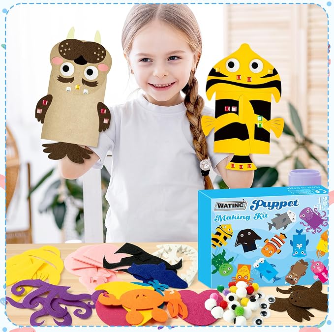 WATINC 12Pcs Hand Puppet Making Kit, Art Craft Felt Sock Puppet Toys, Creative - Image 6