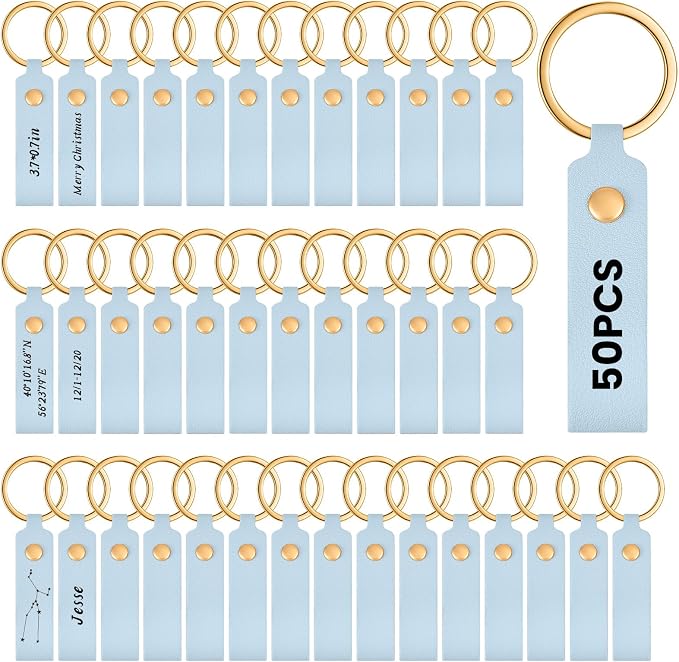 Wavyknot 50 Pcs PU Leather Keychain Blanks Bulk Laser Engraving Blanks Keychain by Wavyknot