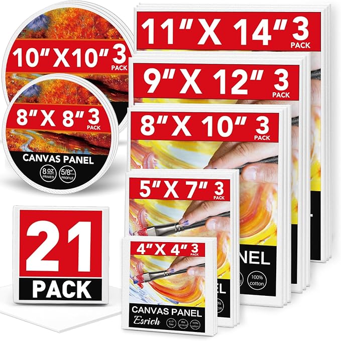 ESRICH Canvas Boards for Painting-21 Pack Blank Flat Canvas Boards-4x4 by ESRICH