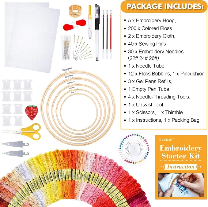 INSCRAFT 304 Pack Embroidery Kit, 200 Colors Threads, Instructions, Bag and - Image 3