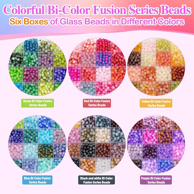 XSEINO About 7200+ pcs 6mm Glass Beads Bracelet Making Kit, 144 Assorted - Image 3