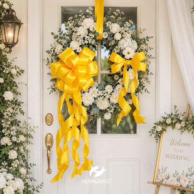 HUIHUANG Yellow Satin Wired Ribbon 1-1/2 inch Yellow Wire Edge Ribbon - Image 3
