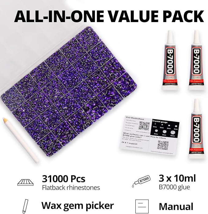 31000Pcs Purple Rhinestones for Bedazzling, Flat Back Resin Diamond Crystal - Image 2
