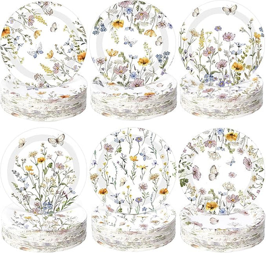 Funnymoom 60 Pcs 7 Inch Floral Party Plates Wildflower Paper Plates Spring by Funnymoom