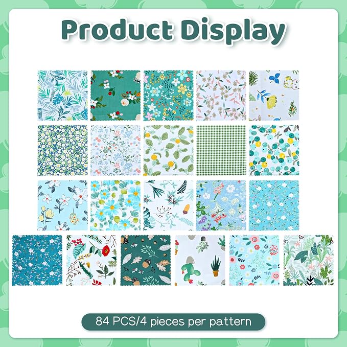 84 Pcs Green Charm Packs for Quiltings, Cotton Quilting Fabric Bundles - Image 4