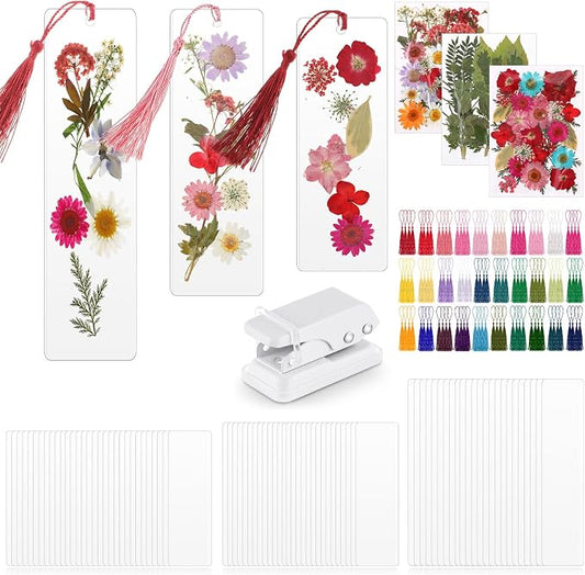 Fuyoooo 176 Pcs Pressed Flowers Bookmark Making Kit, DIY Bookmark Laminating by Liraitoya