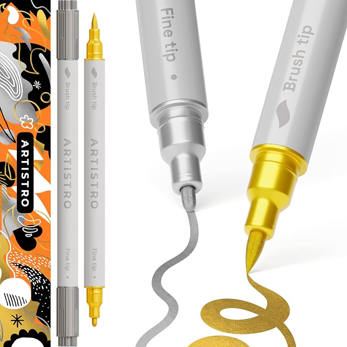 ARTISTRO 2 Gold & Silver Dual-Tip Acrylic Paint Pens by ARTISTRO