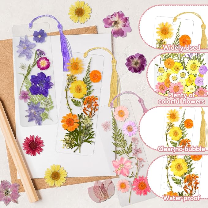 kmfosaat 344 Pcs Pressed Flower Bookmark Making Kit, 50 Laminating Pouches - Image 5