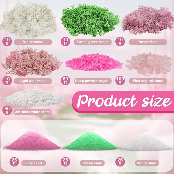 QUOZUO Pink Theme Scenery Basing Material Kit, 10 Pack Fairy Garden Miniatures - Image 2