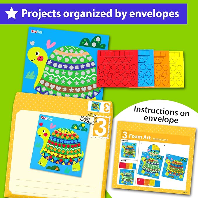 KRAFUN Toddler Beginner Art & Craft Kit Ages 3-5 | 10 Envelopes | 10 projects: - Image 5