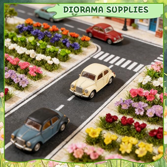 Warmtree 63 Pcs Miniature Colorful Flower Cluster Static Grass Tufts Self - Image 4