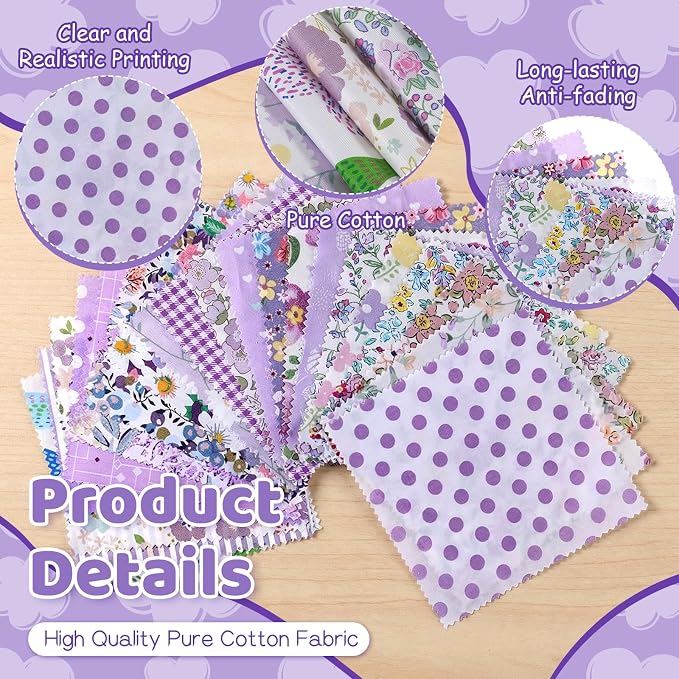 84 Pcs Purple Charm Packs for Quiltings, Cotton Quilting Fabric Bundles - Image 3