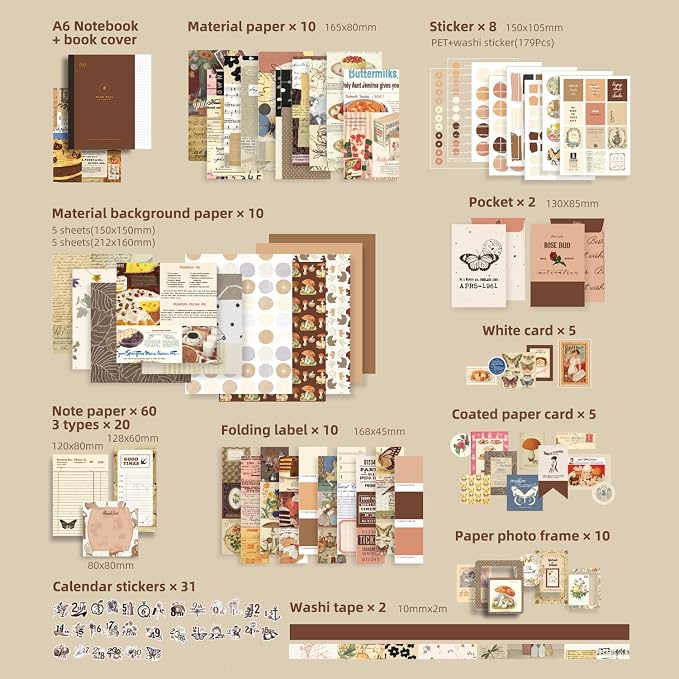 emmoolife 348 Pcs Scrapbooking Supplies Kit, Vintage Aesthetic Scrapbook Kit - Image 3