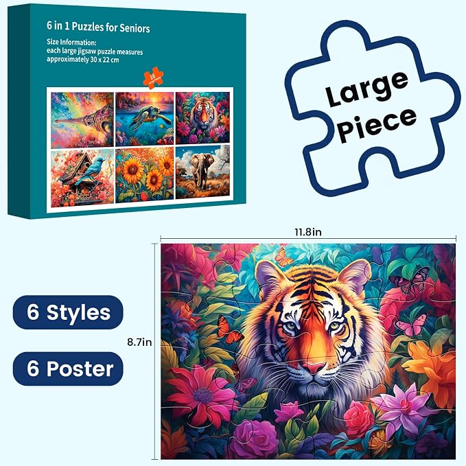 6 Pack 16 Large Piece Puzzles for Seniors Puzzles Dementia Alzheimer's Products - Image 2