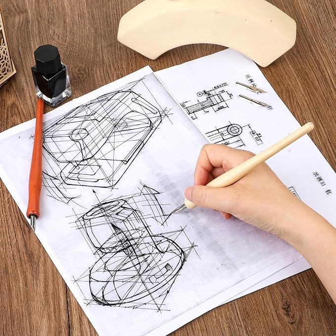 14pcs Oblique Calligraphy Comic Pen Set, 2-in-1 Wooden Pen Holder - Image 6
