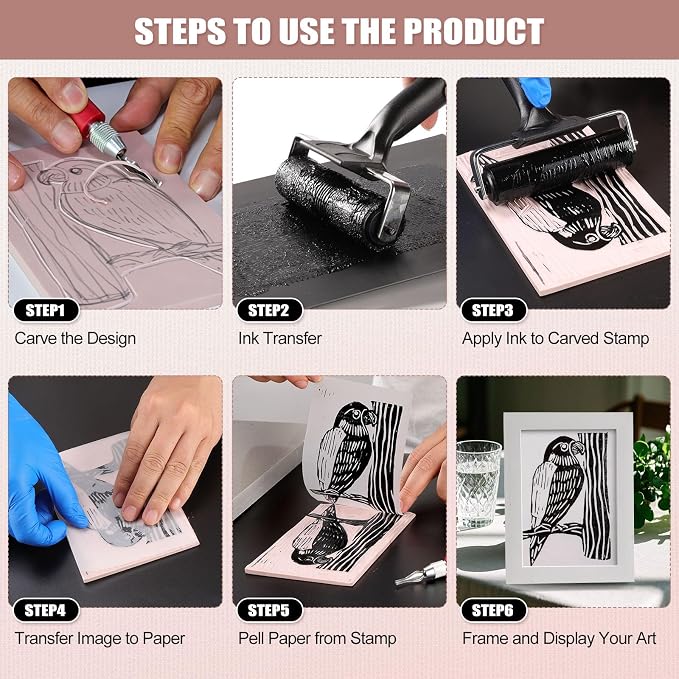 Bobblebro Linoleum Blocks for Printmaking, Stamp Making Carving Linocut Kit for - Image 6