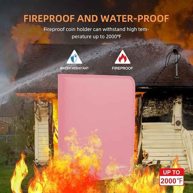 400-Pocket Fireproof Coin Collection Book & 36 Paper Money Organizer Binder | - Image 2