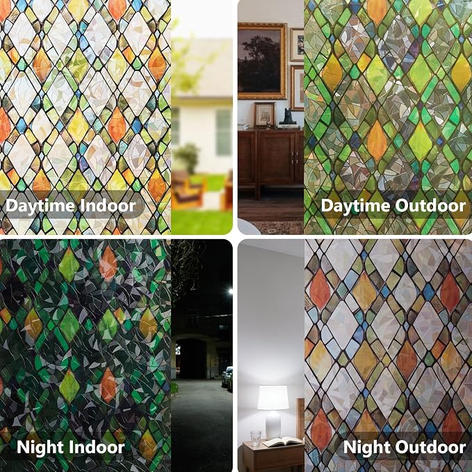 Window Privacy Film Stained Glass 35.4" x 78.7" Rainbow | Static cling – no glue - Image 7