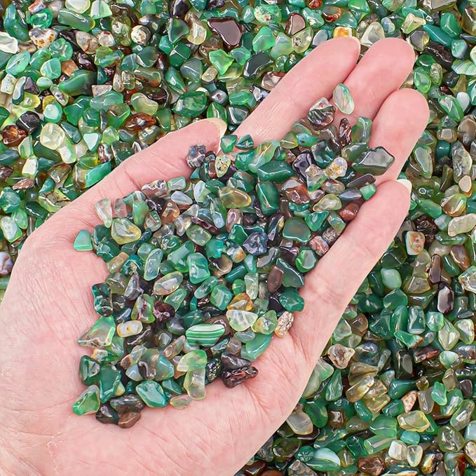 Green Agate Crushed Stone Tumbled Chips 0.88 Lb, Tumbled Polished Crystal Chips by EZEELAI