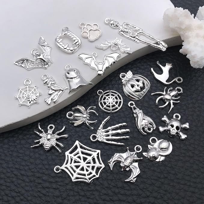 WOCRAFT 60pcs Bright Silver Halloween Charms Bracelet Charms - Image 3