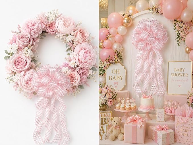 HUIHUANG Pink White Stripe Sheer Ribbon - Image 6