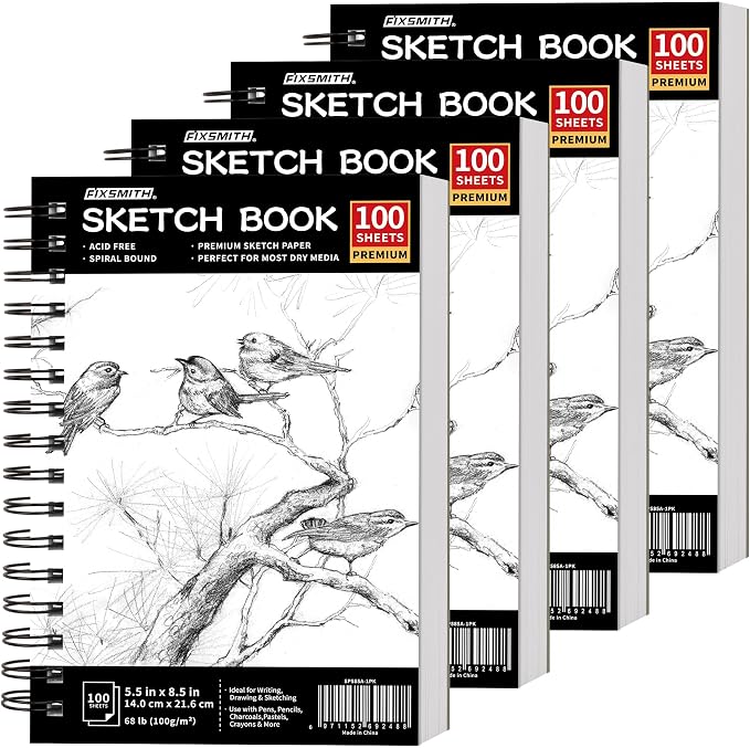 FIXSMITH 5.5"X8.5" Sketch Book | 400 Sheets Sketchbook |Acid Free Drawing Paper by FIXSMITH