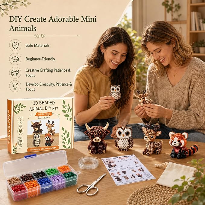 Kanroadi 3D Beaded Animal Kit, Beaded Animal Kit, Cute Animal Beading Craft Set - Image 7