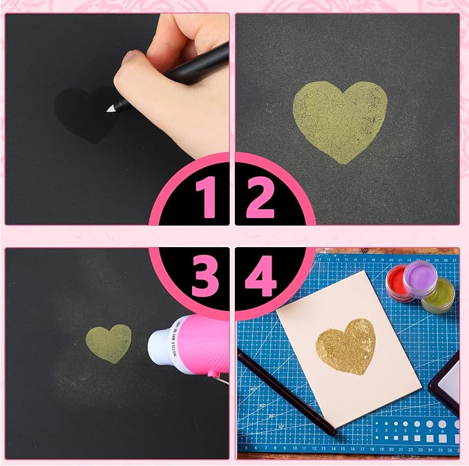 Lanties Embossing Kit with Heat Tool Bundle, 8 x 10ml Embossing Powders - Image 3
