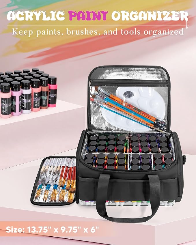 Marscamd Acrylic Paint Organizer Holds 60 Bottles, Acrylic Paint Storage Bag - Image 7