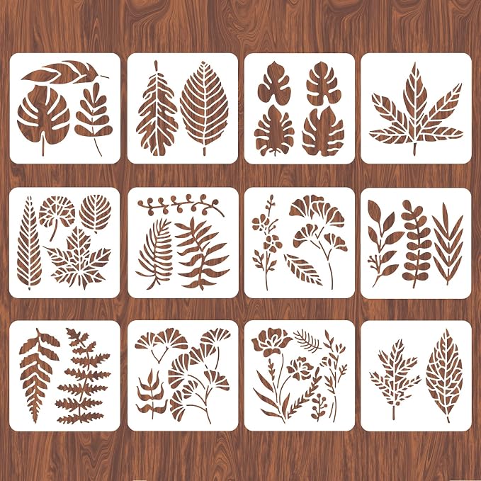 INFUNLY 12PCS Leaf Wall Stencils Reusable Plant Pattern Stencils Painting by INFUNLY
