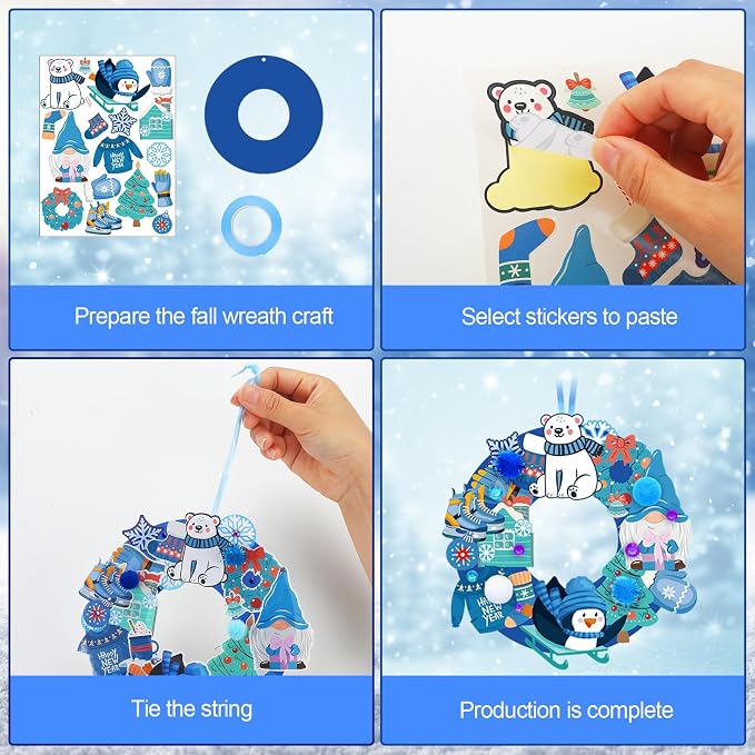 Hollowfly 48 Sets Winter Wreath Craft Kits DIY Snowflake Wreath Ornaments - Image 4