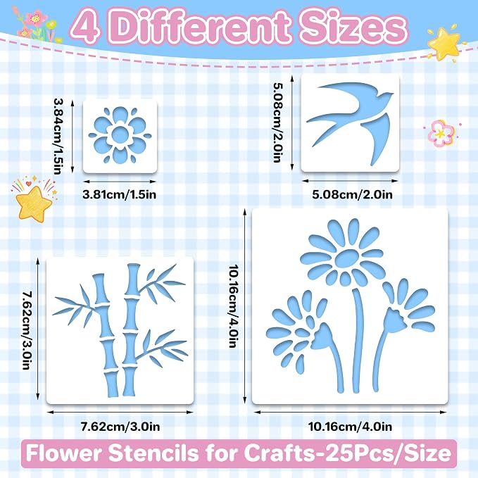 100Pcs Flower Stencils 4 Sizes 1.5/2/3/4 Inch Reusable Floral Drawing Templates - Image 2