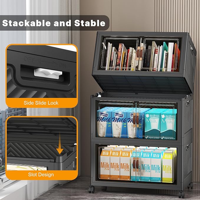 UAMFURI Stackable Storage Bins, 165QT Collapsible Drawers - Image 3