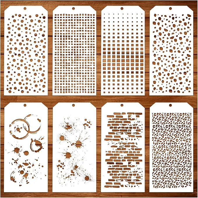8 Pieces Stencils for Crafts Polka Dot Brick Layering Stencils Mixed Media by Boqon