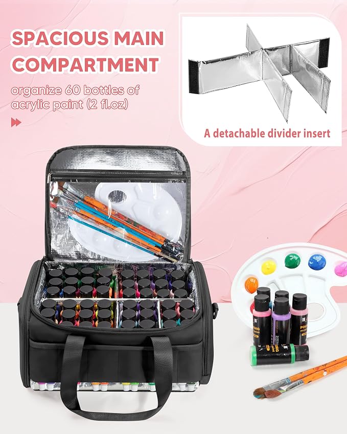 Marscamd Acrylic Paint Organizer Holds 60 Bottles, Acrylic Paint Storage Bag - Image 2