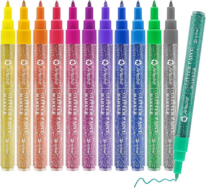 Artecho Glitter Paint Pens, 12 Colors Acrylic Glitter Markers by Artecho