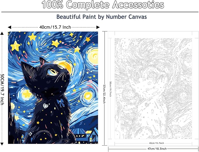 Yunnuo Paint by Numbers Kit for Adults Beginners Cat, Starry Night Black Cat - Image 2