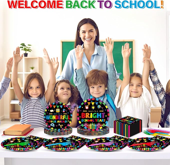 100PCS Back To School Decorations School Season Supplies Paper Plates Napkins - Image 5