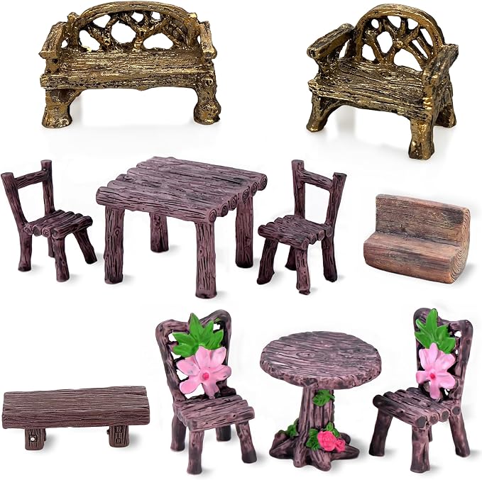 Fairy Garden Accessories Miniature Table and Chairs Set Micro Landscape by PIVNASY