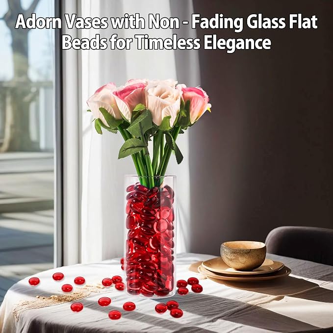 1LB Red Glass Marbles, Transparent and Smooth Flat Glass Beads - Image 2