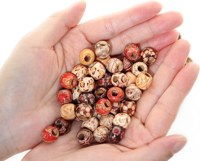 300pcs Mixed Painted Barrel Wood Spacer Beads, BetterJonny 12mm Round Printed - Image 5