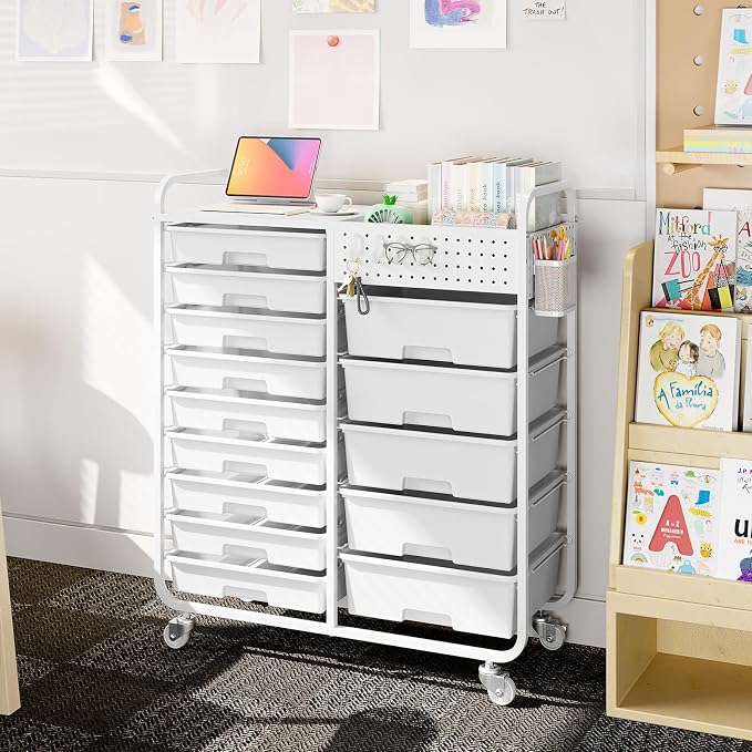 Rolling Storage Cart with 14 Drawers, Storage Organizer Cart with Tabletop and - Image 2